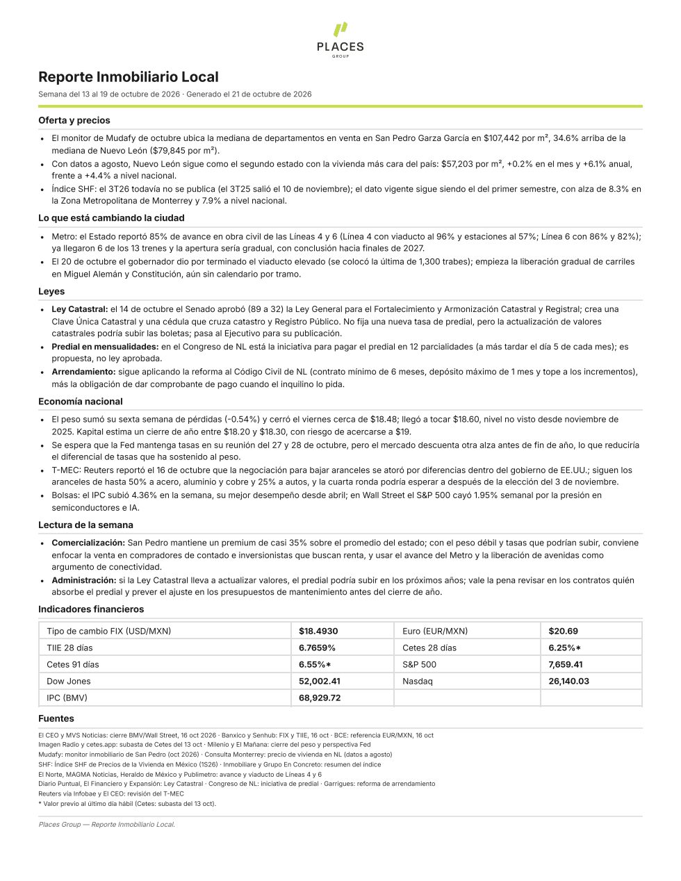 Vista previa del reporte inmobiliario