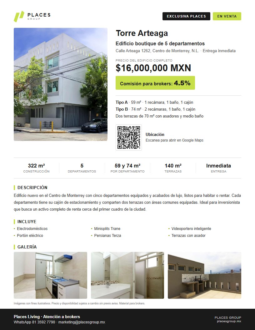 Ficha del edificio de 5 departamentos en el Centro de Monterrey